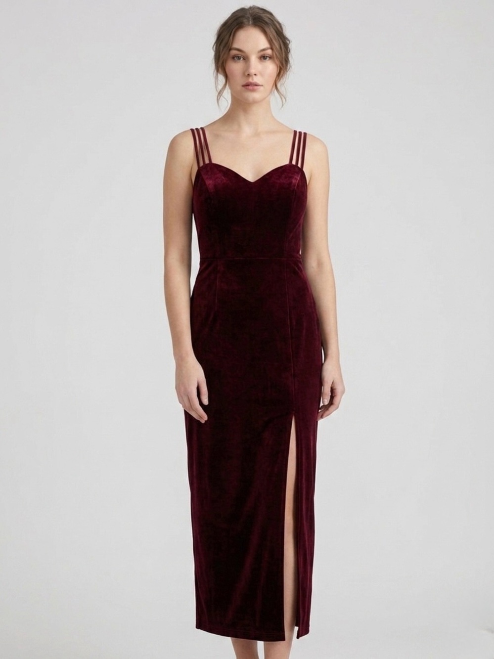 VTG Maroon/Burgundy Velvet Midi Dress